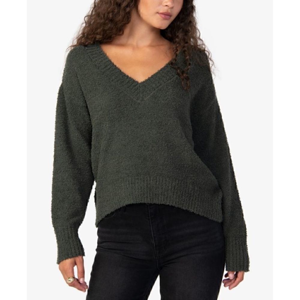 Sanctuary Women's Green forest Long-Sleeve V-Neck Sweatshirt Sweater XL …